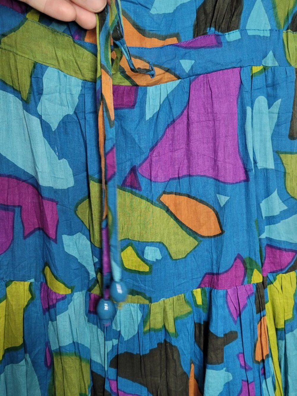 Vasna blue purple geometric artsy drawstring waist pull over dress size large - Picture 4 of 9